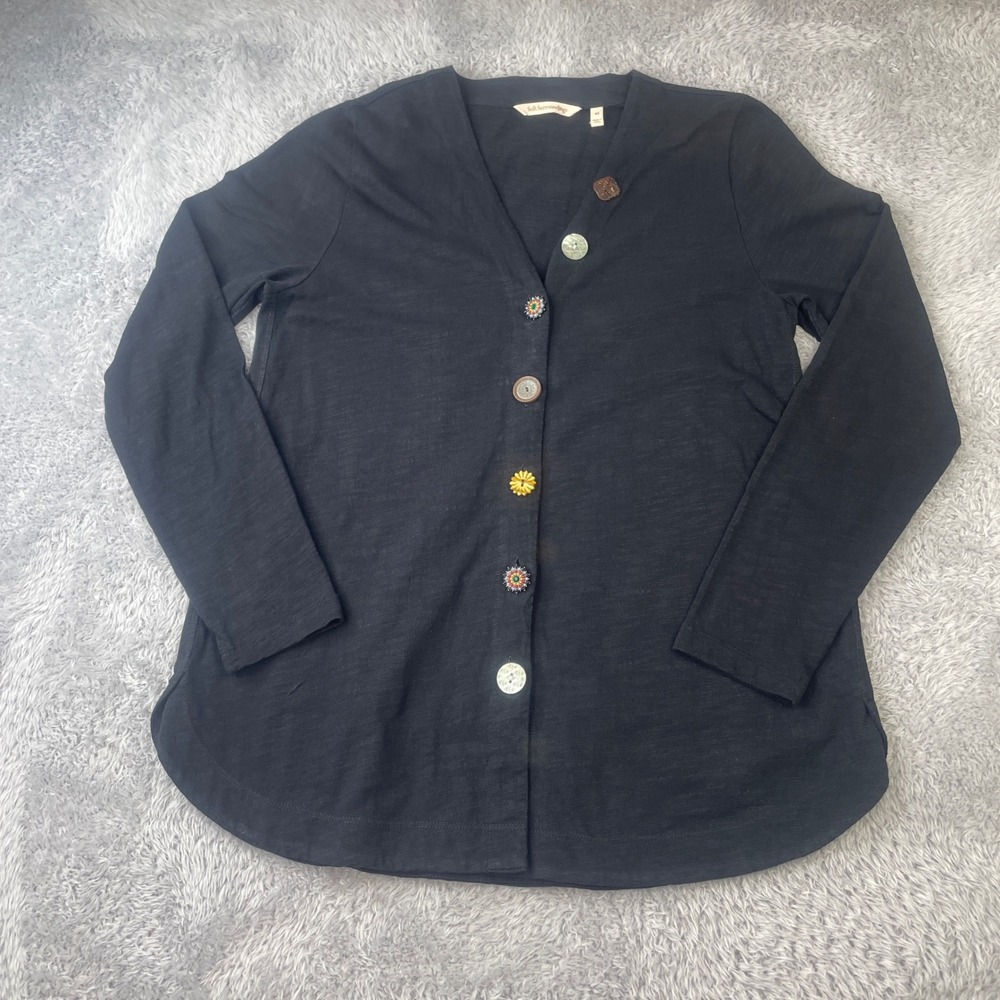 Soft Surroundings Cardigan Women XS Black Eclectic Mixed Button Slub Knit Top